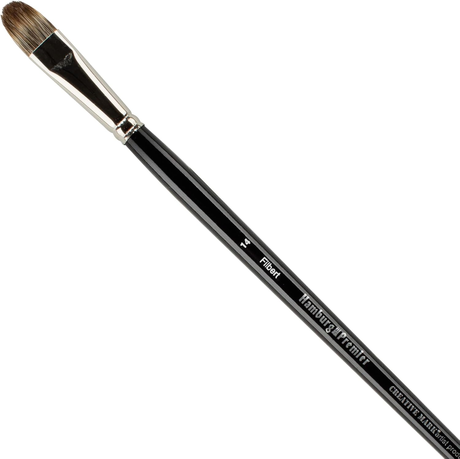 Creative Mark Artist Hamburg Premier Long Handle Paintbrush - Professional Quality Synthetic Blend Mongoose Hair Mimic - for Oil Paints, Acrylic, and Alkyds - Single, Filbert 14