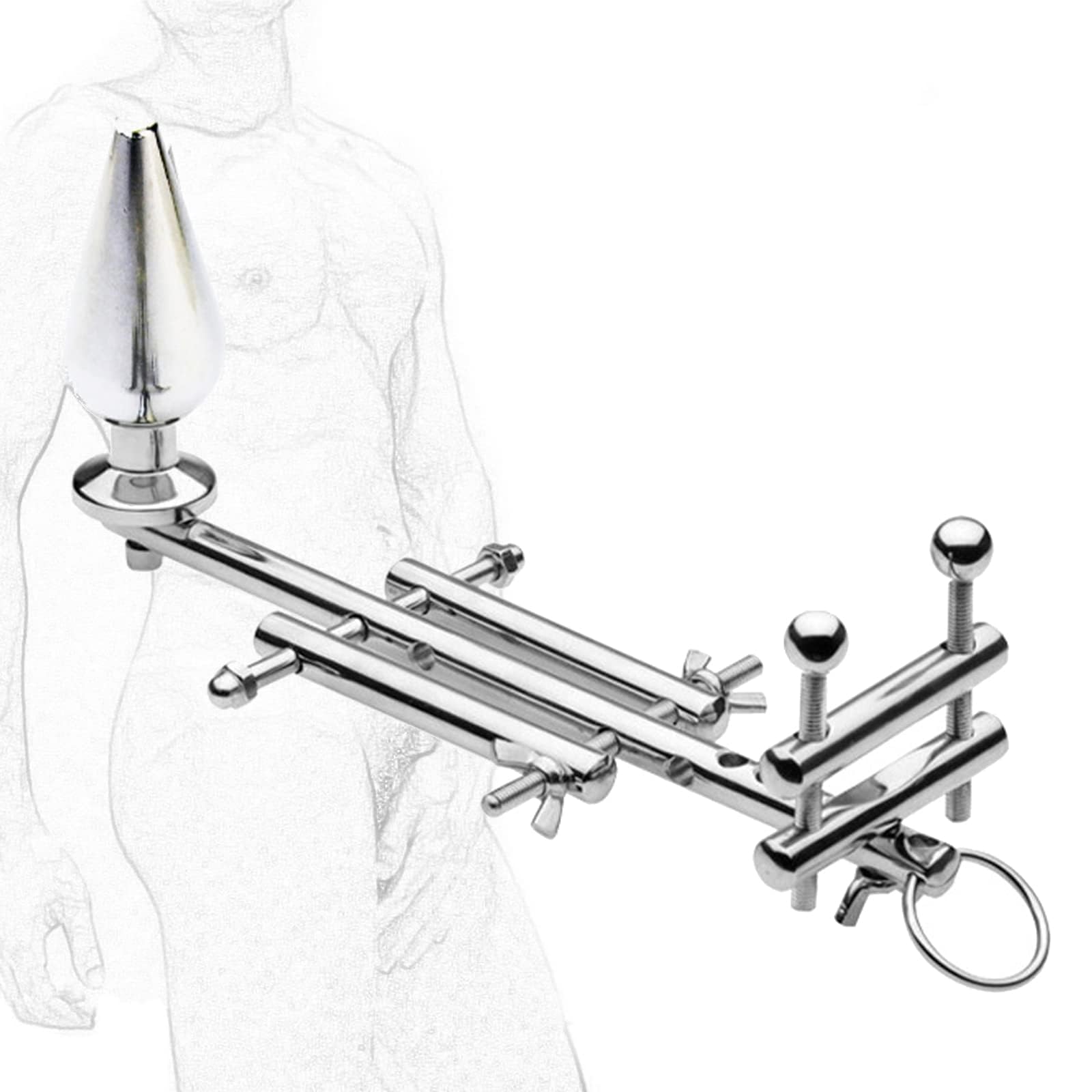 Plug anale con anello per il pene e pressa a sfera Tortura a sfera in acciaio inossidabile CBT Tortura per testicoli del pene Dispositivo regolabile SM Bondage Butt Plug Anello per pene Morsetto