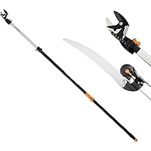 Fiskars 2-in-1 Extendable Tree Pruner and Pole Saw Extends 7.9 - 12 feet with Rotating Head, Pruning Stik Model with15-Inch Double-Grind Saw Blade, and Double Locking System