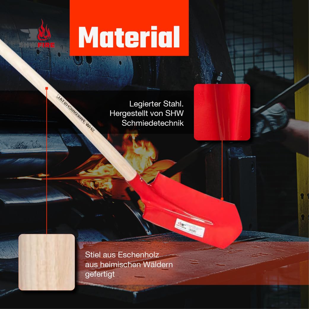 SHW-FIRE | Kabelgrabenschaufel 30x16 cm mit Trittschutz, robuster Spezialstahl, Langer Eschenholzstiel, ideal für schmale Gräben, Schaufel für Drainagen & Kabelverlegung | Made in Germany