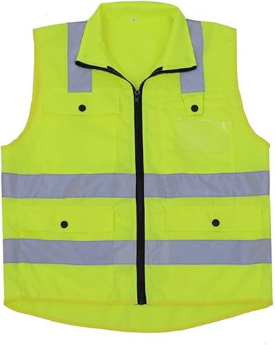 Miniatura 3 de Chaleco reflectante con cremallera frontal de cuello alto con bolsillos, equipo de seguridad de alta visibilidad para deportes, trabajo,