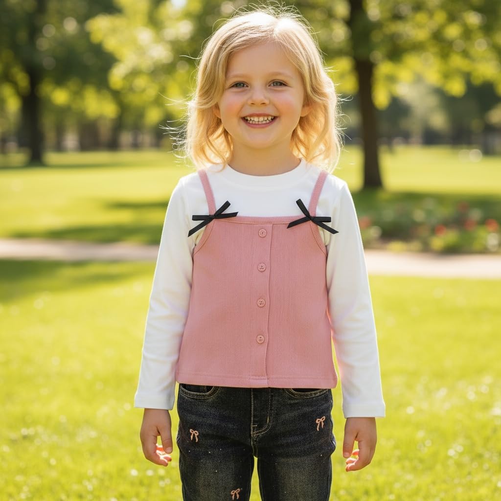 Peacolate 2-7T Spring Fall Summer Little Girls 2pcs Clothing Set T Shirt and Jeans - Image 2