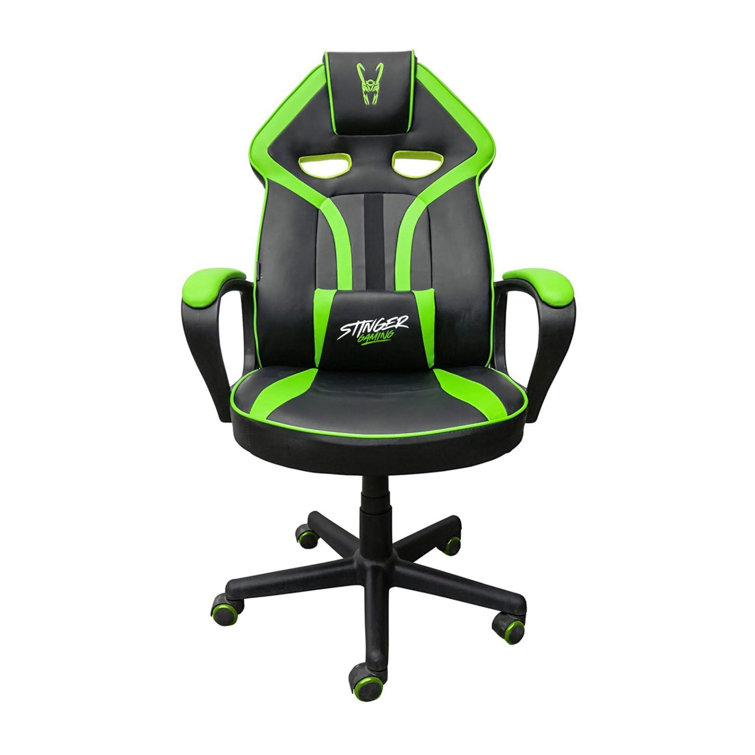 Woxter Stinger Station Alien Green - Silla Gaming Oficina (Gamer, Eje Acero, Levantamiento por pistón Gas, Piel Sintética, Ergonómica, Reposabrazos, Altura Ajustable, Cojín Lumbar)
