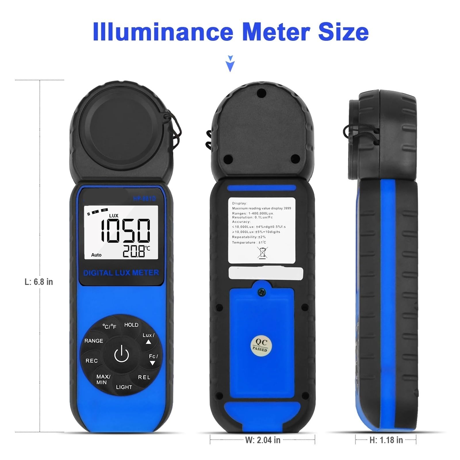 Medidor de luz Digital, Fotómetro Portátil De Intensidad, Lux Digital, Precisión ±4%, Medición 1 A 400000, Cero Automático, 881D para Plantas de Interior y jardín, fotografía