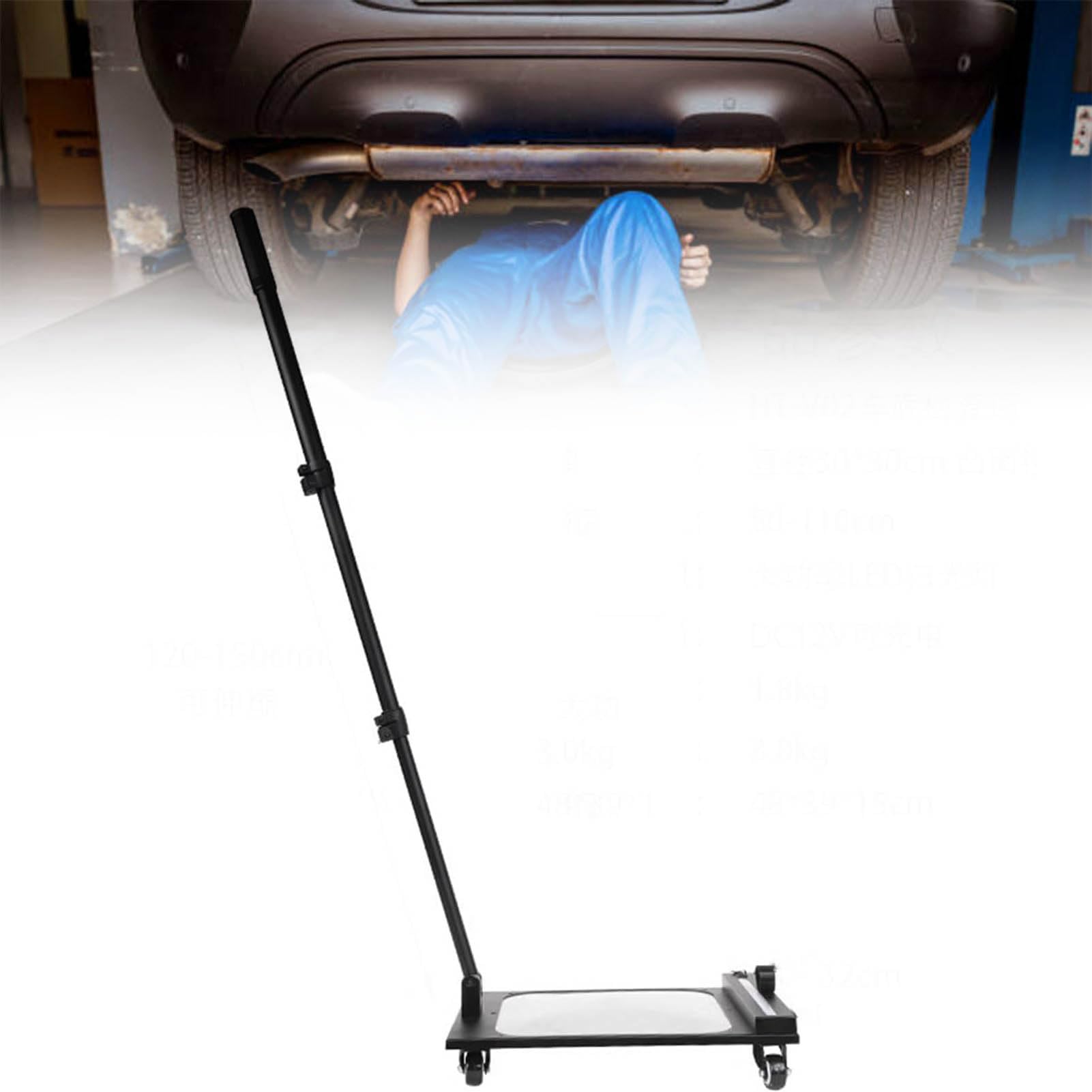 YNIYUJKL Square Car Inspection Mirror, Under Vehicle Inspection Mirror, Telescopic Length:90-140Cm, 30Cm Diameter Convex Mirror, With Led Light&Bag For Cars, Bus, Trucks,Blac