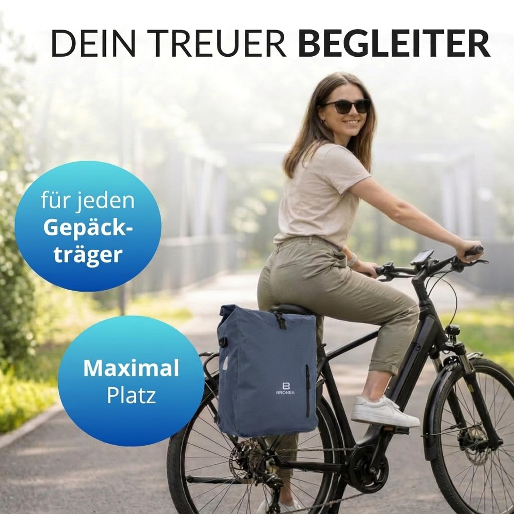 3 in 1 Fahrradtasche Wasserdicht - 28L - Rucksack & Umhängetasche, Gepäckträgertasche für Fahrrad, WaterBlock Material, Integrierte Laptoptasche, Schnellmontage Gepäckträger | JEANSBLUE