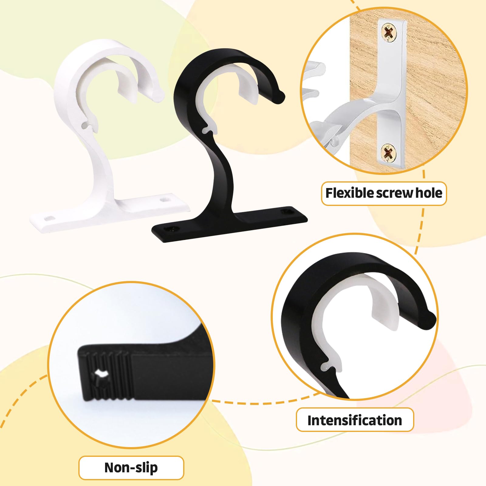 Lot De 4 Supports Tringle Rideaux Plafond – Fixation Métal Robuste Noir/Blanc 8,3×7,5 Cm