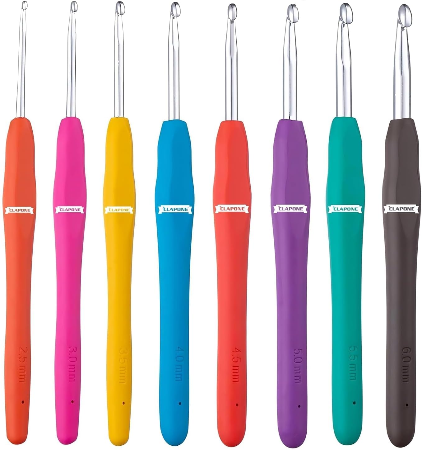 - 8 Pieces Ergonomic Crochet Hooks Set with Soft Grip Handles, Comfortable Knitting and Lace Needles for Arthritic Hands