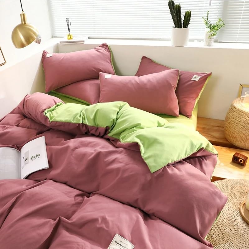 Ensemble de literie en coton multicolore confortable | Housse de couette unie lit Queen 4 pcs