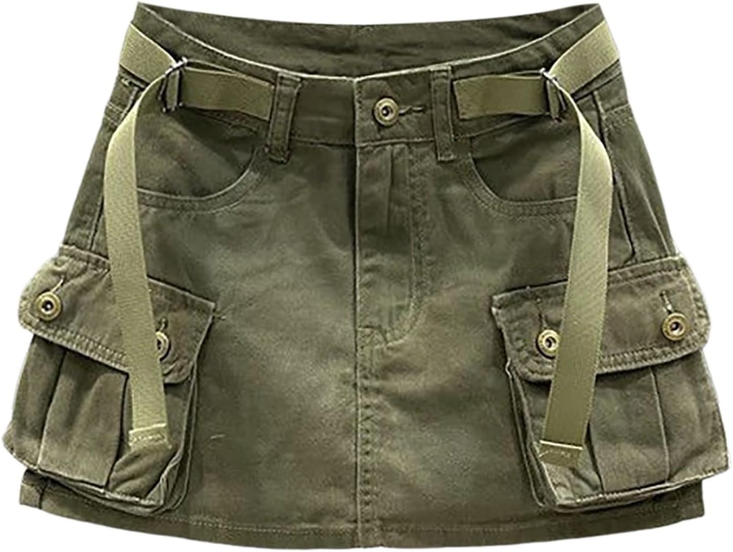 Ladies Summer Skirts - Women's Low Waist A-Line Denim Cargo Mini Skirt with Functional Pockets and Adjustable Belt