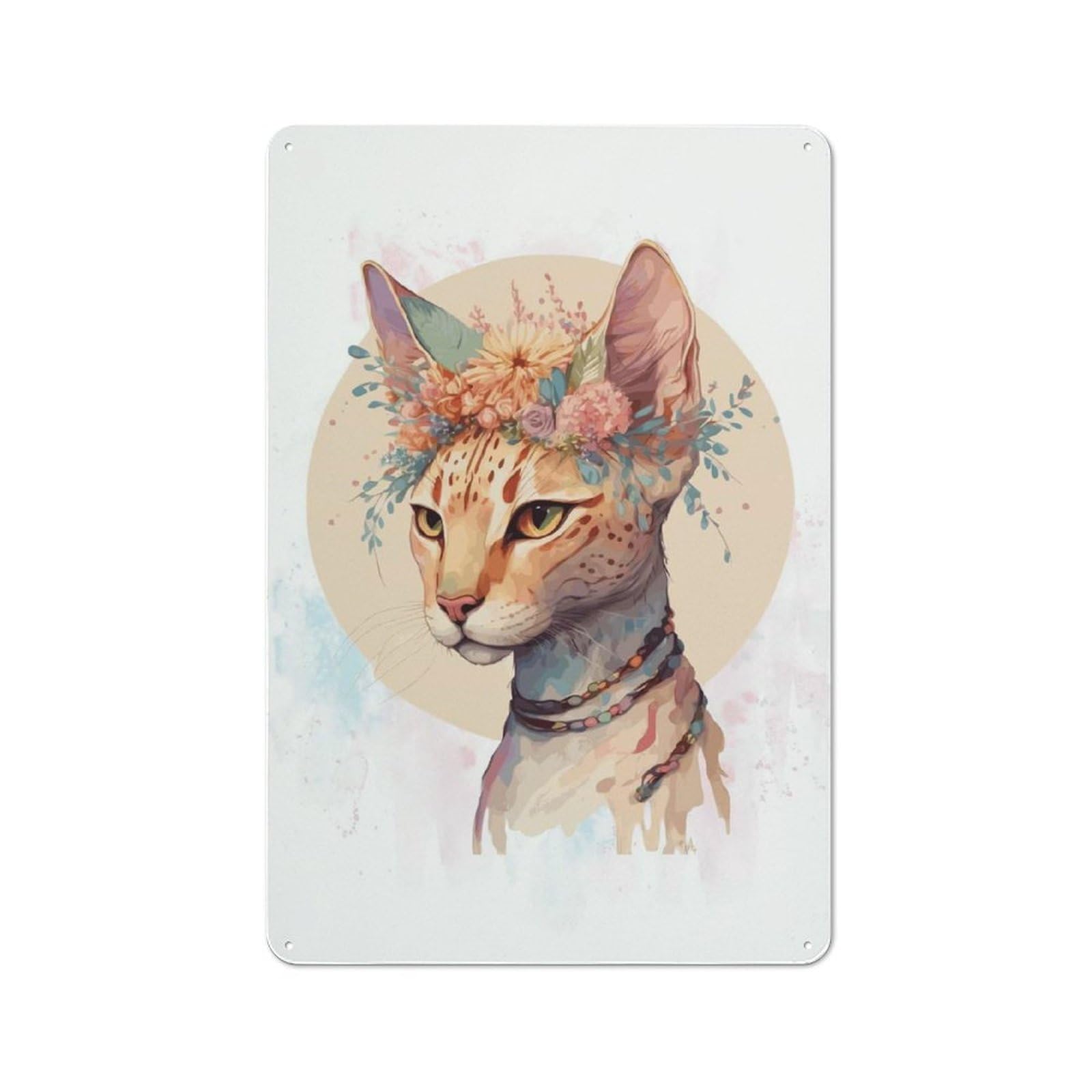Floral Watercolor Ocicat Metal Wall Art Sign 30x20cm, Vintage Vintage Wall Decor for Lounge, Study, Pub Or Wall Gallery