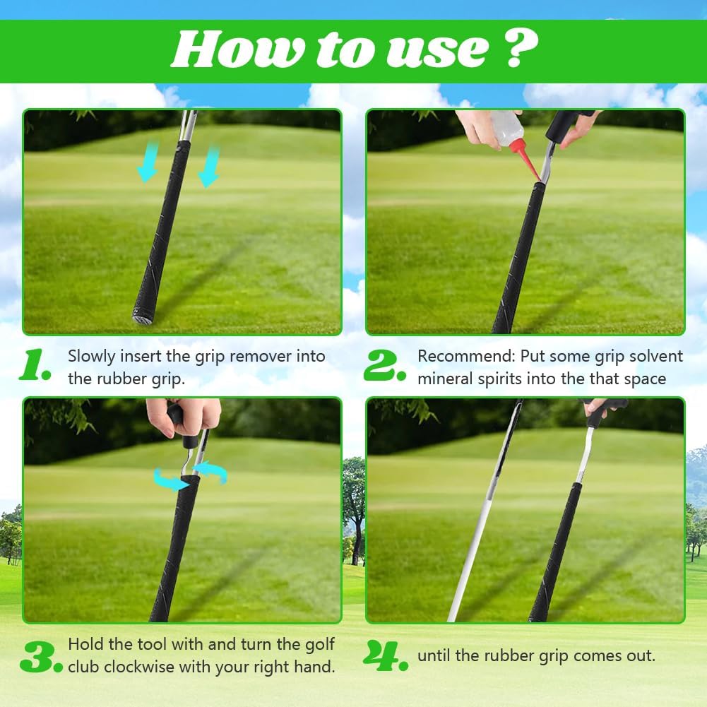 Golf Grip Removal Tool with Tape Removal Tool, 12" V-Groove Grip Remover Saver for Standard Length Swinging Grips, High-Carbon Steel Golf Club Regripping Kit
