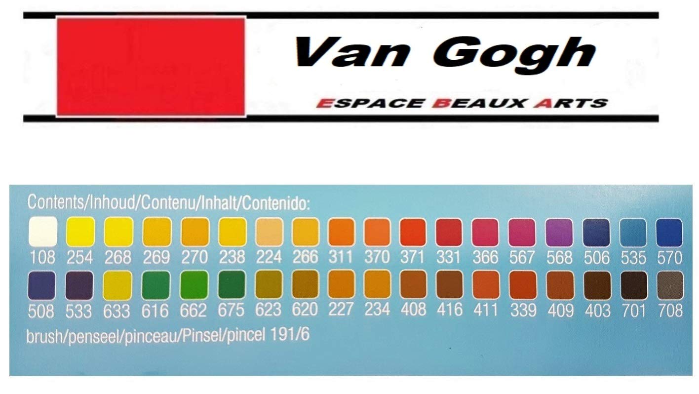 36 Näpfchen Feine Van Gogh Künstler Aquarellfarben im Metall Aquarellkasten incl. Pinsel und Mischpalette Geschenkset und Papierwischer