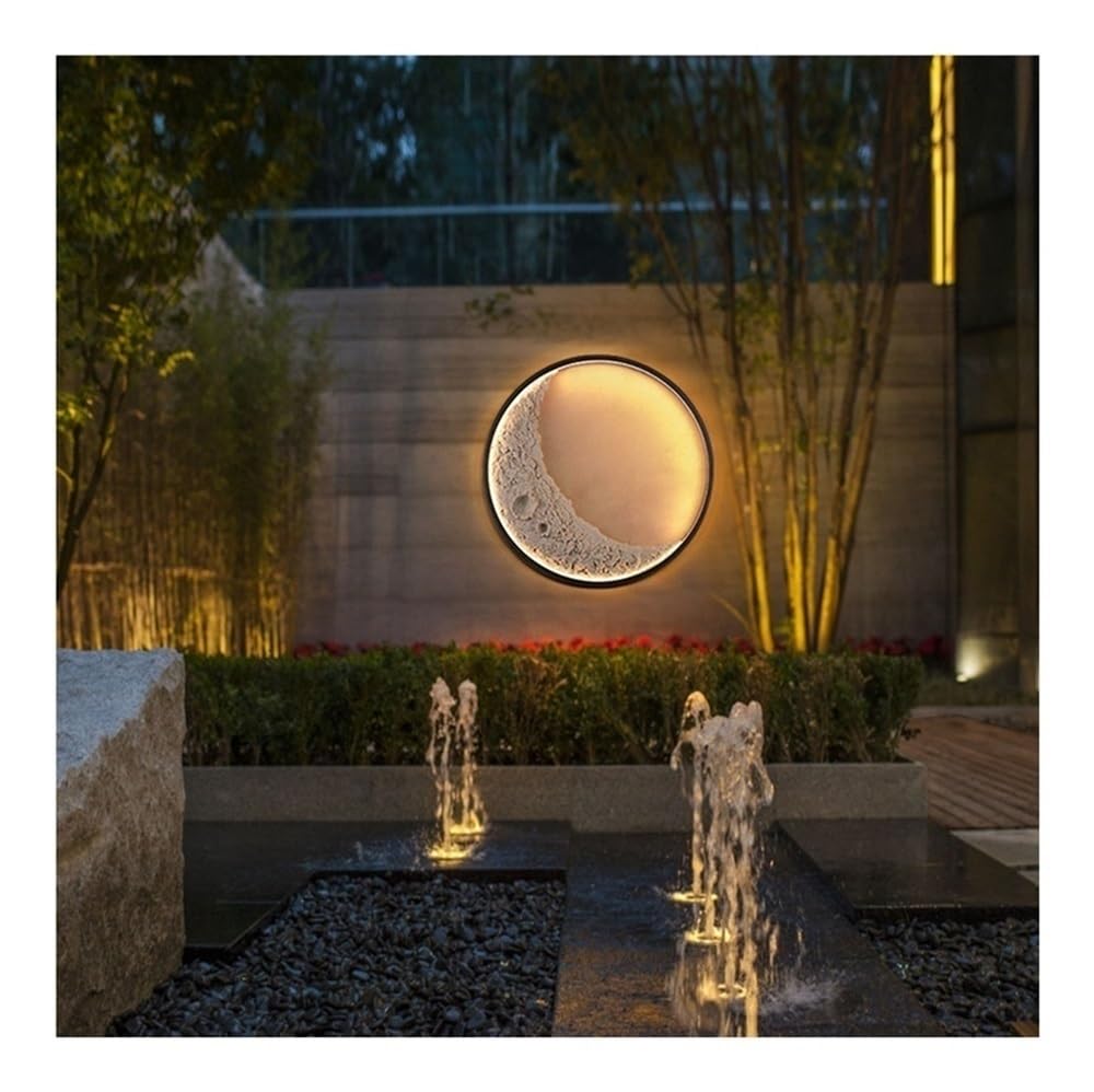 OZBMA Creative Moon LED Wall Lamp Round Resin Light Outdoor Waterproof Sconces for Villa Hotel Porch Hallway Aisle Garage Lighting(30cm/11.8in)