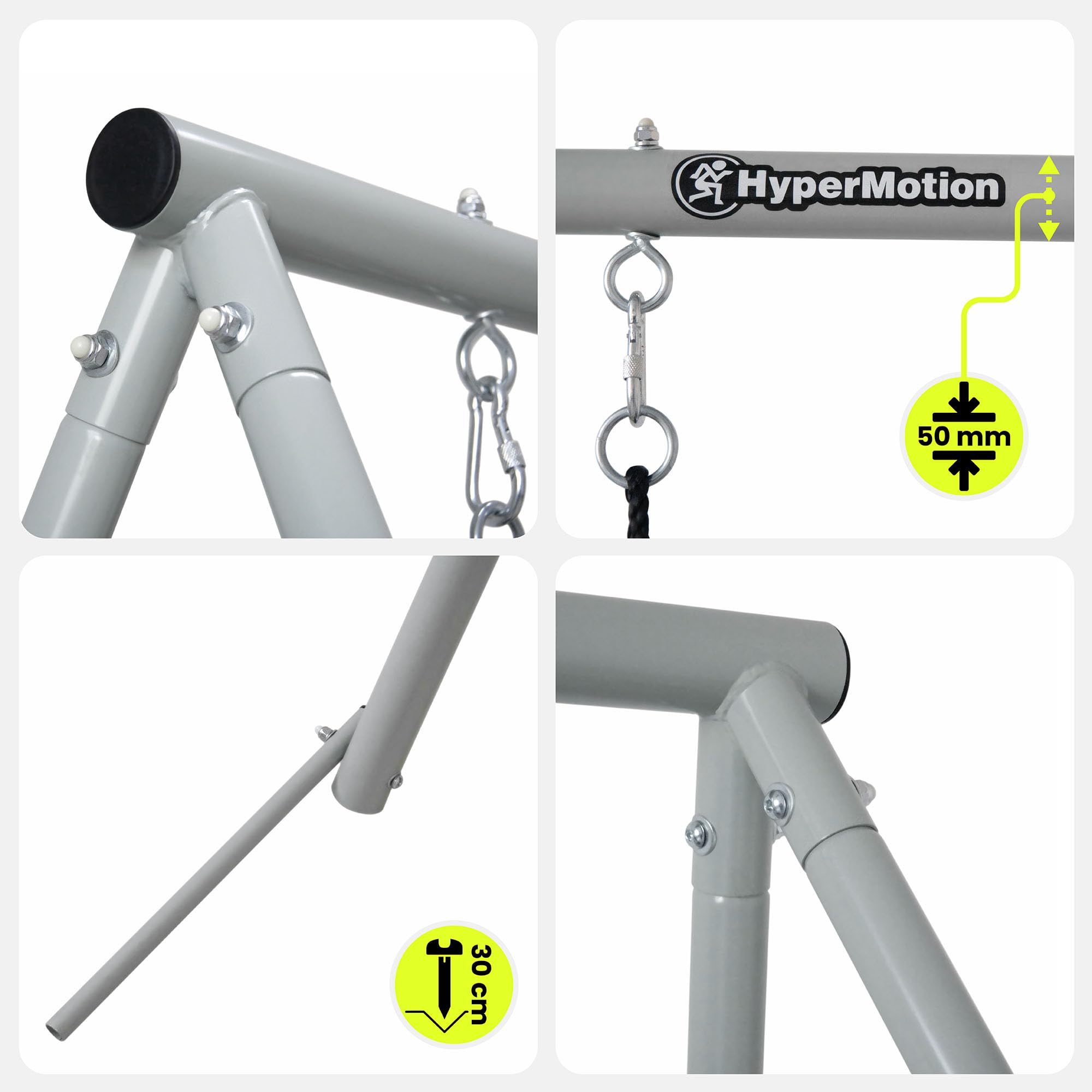HyperMotion Altalena Doppia da Giardino con Nido e Seduta Classica, Acciaio, Tessuto Oxford, PE, PP, EPE, Grigio/Beige, 235x172x183 cm