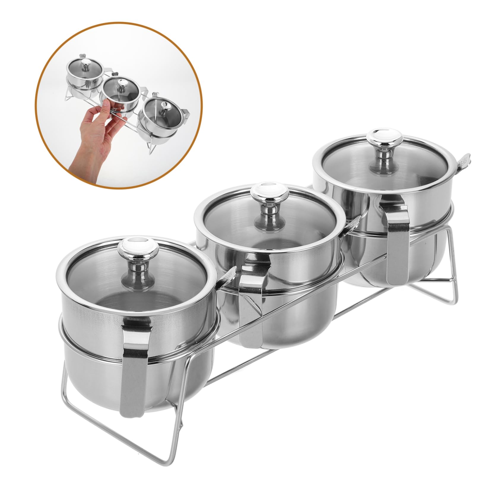 Alipis Set Di 3 Contenitori Per Condimenti in Acciaio Inossidabile Con Coperchio Per Conservare Le Spezie in Cucina