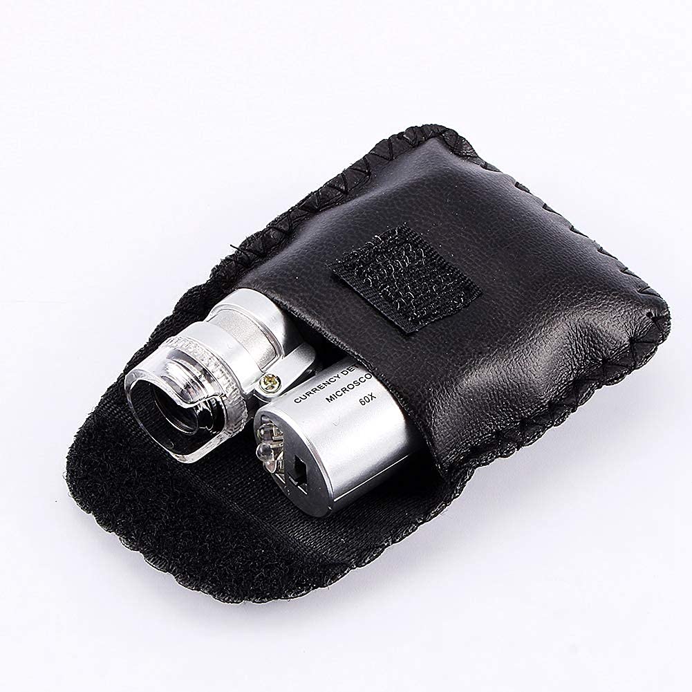 Mini mikroskop metalowy, 60x lupa kieszonkowa szkło lupa z kieszonkowym mikroskopem LED UV do biżuterii diamenty klejnoty monety znaczki