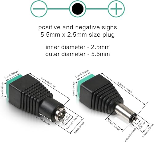 Miniatura 2 de Conector de alimentación de CC, 10 pares de 0.217 in x 0.098 in DC 12V 5A, 10 piezas macho y 10 conectores hembra para cámara CCTV monitoreo de
