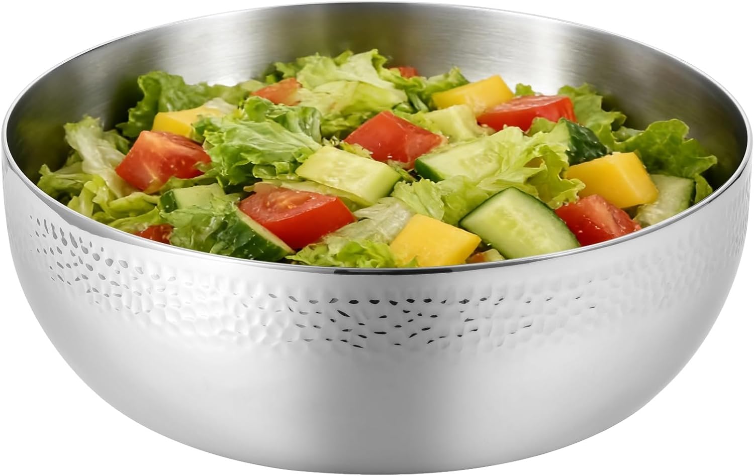 Extra Large Stainless Steel Hammered Salad Bowl - 11 in Large Popcorn Bowl for Kitchen, Long-lasting Mixing Bowl, Versatile Food Prep Bowl for Salad, Egg Beating, Decorative & Kitchen Serving