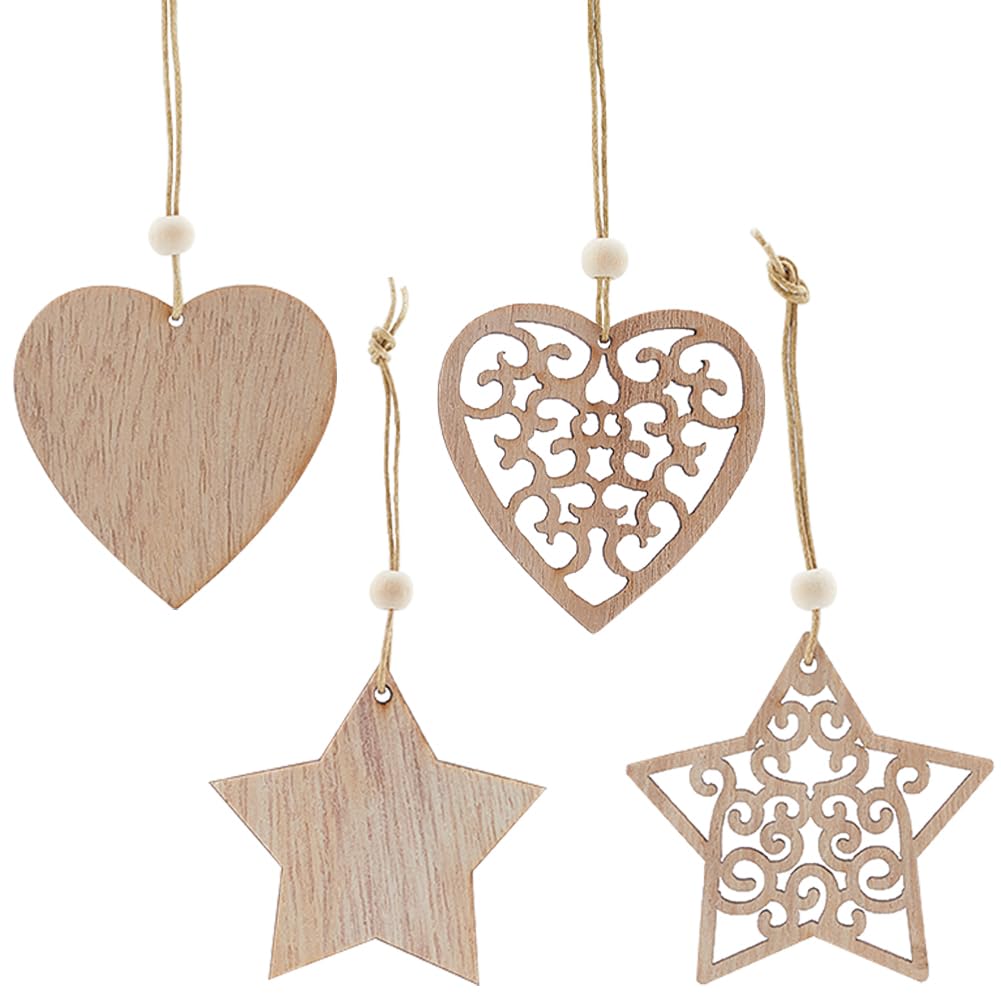 GORGECRAFT 24 Pieza de Adornos para Árbol de Navidad Colgante de Estrella de Madera Adorno de Corazón de Madera Adornos Artesanales Colgantes Adornos Rústicos de Granja En 3D Decoración de Vacaciones