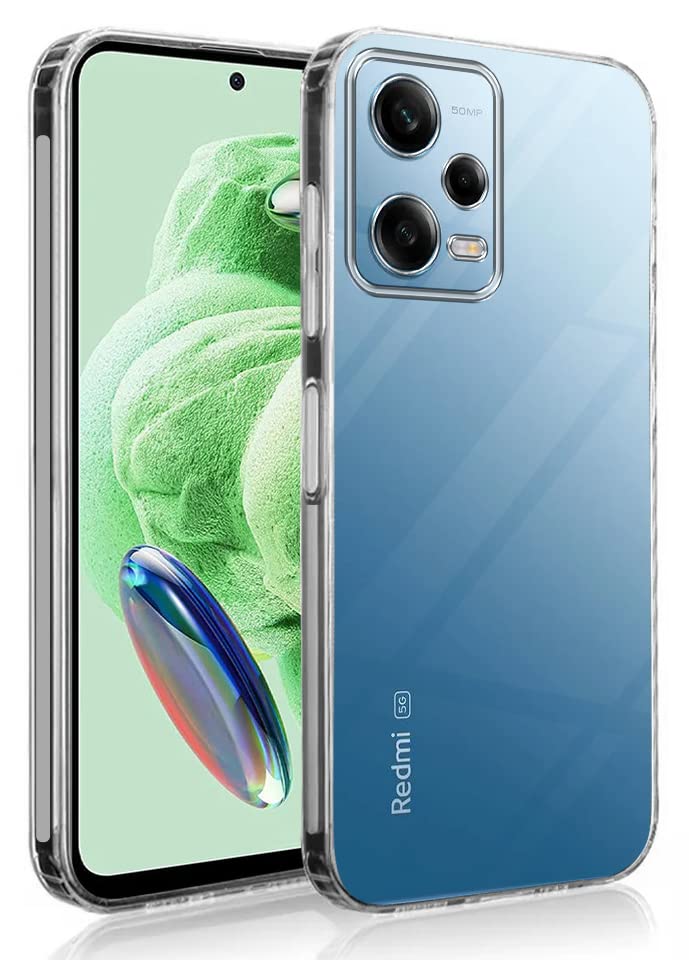 Image of Jkobi Back Cover Case for Redmi Note 12 5G (Silicone Crystal Clear | Pure Camera Protection | Dust Plug for Charger and Headphone sockets | Shockproof Bumpers | Transparent)
