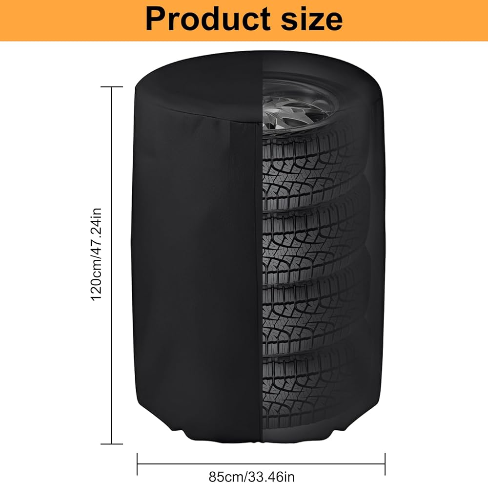 Delamiya 72 cm x h 117 cm universele bandenafdekking voor 4, autobanden beschermhoes met ritssluiting en trekkoord, bandenhoes, waterdichte bandenzak, grote bandentas, bandentassen, zwart