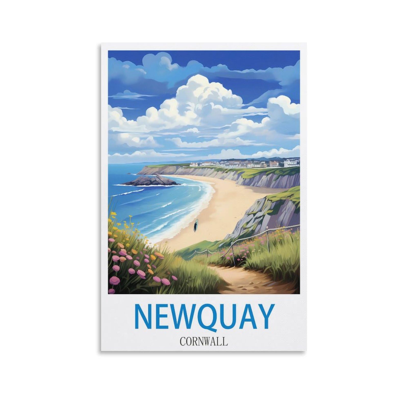 FZYUEN Newquay Cornwall Vintage Travel Posters Surf 16x24inch(40x60cm) Canvas Wall Art Prints for Wall Decor Room Decor Bedroom Decor