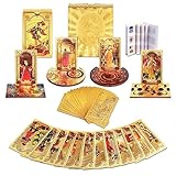 ALKALO El juego de cartas de tarot de lámina dorada contiene cuatro bandejas de madera con diferentes patrones para principiantes y jugadores profesionales con significados en la baraja de tarot
