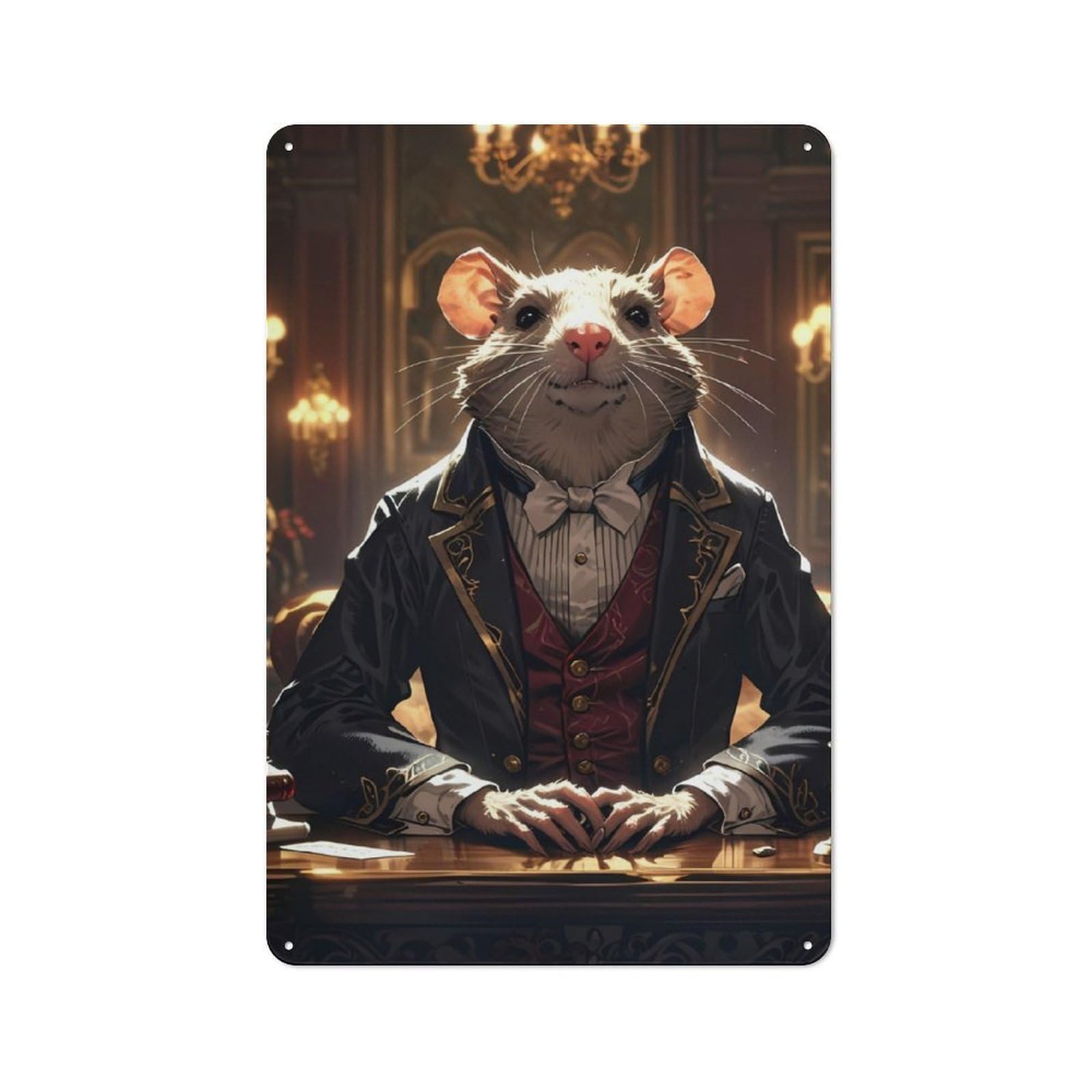 Junmoney Rat In Suit Metal Plaque 30X20cm With For Pub Or Café, Rustic Decor, For Garage, Workshop And Man Cave Decoration