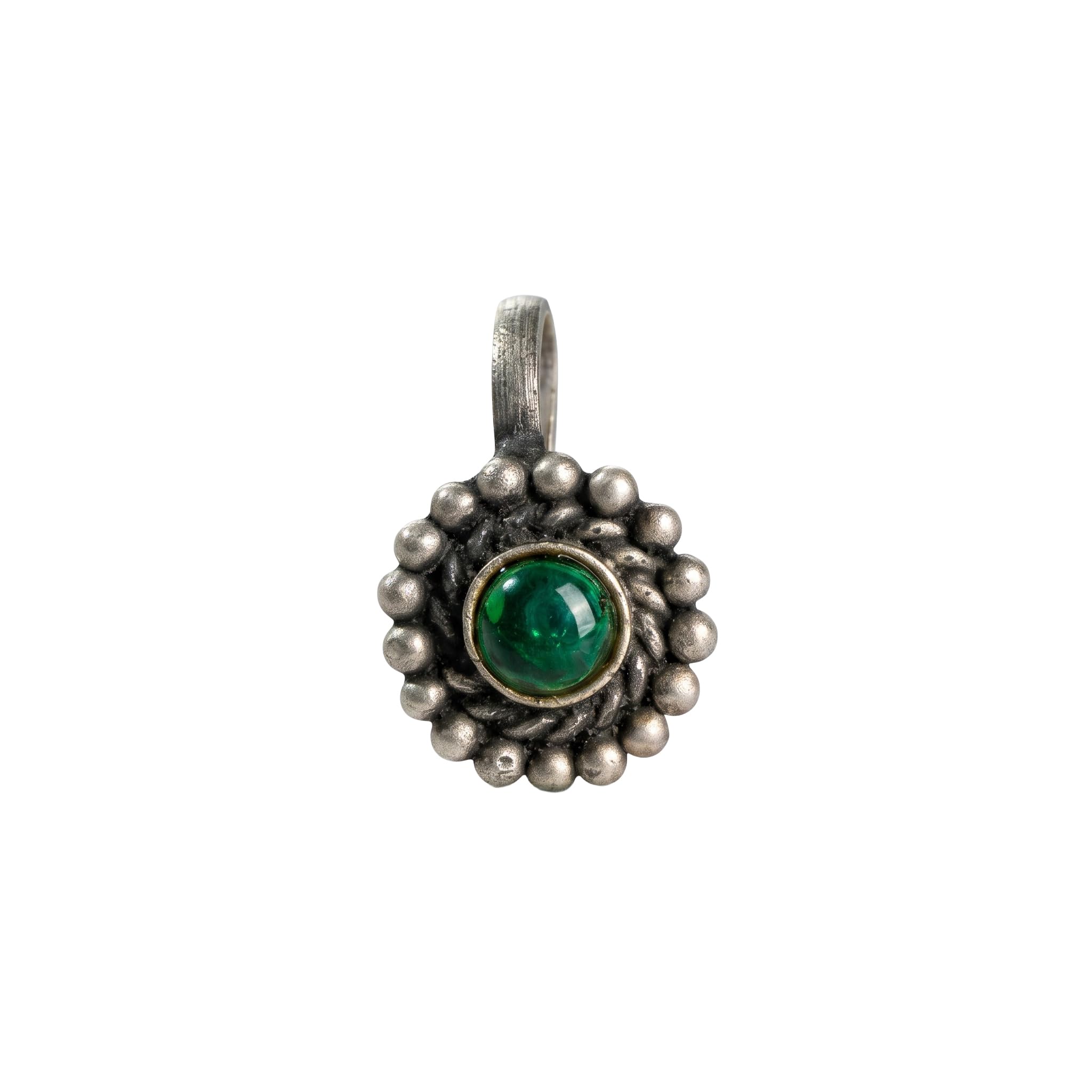 925 Oxidized Sterling Silver Round Green Stone Nose Pin for Women | Handcrafted Round Green CZ Nose Stud | Lightweight Ethnic & Contemporary Jewelry-image-36