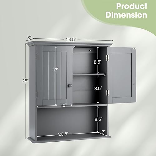 Miniatura 10 de Safeplus Gabinetes de medicina de montaje en pared de 28 pulgadas de alto x 23.5 pulgadas de ancho con estante ajustable y 2 puertas para baño,