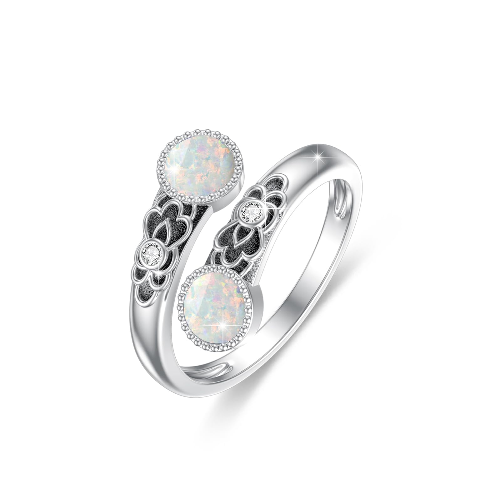 Lapis Lazuli/Rosa Opal/Türkis Ring 925 Sterling Silber Doppelstein Ringe Vintage Blumen Ring Verstellbarer Ring Schmuck Geschenk Für Damen