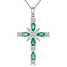 925 Sterling Silver Cross Necklace for Women,Birthday Delicate Star Cross Necklace Jewelry Gifts for Women,Birthstone Religious Jewelry for Mom, Chain 18 inch