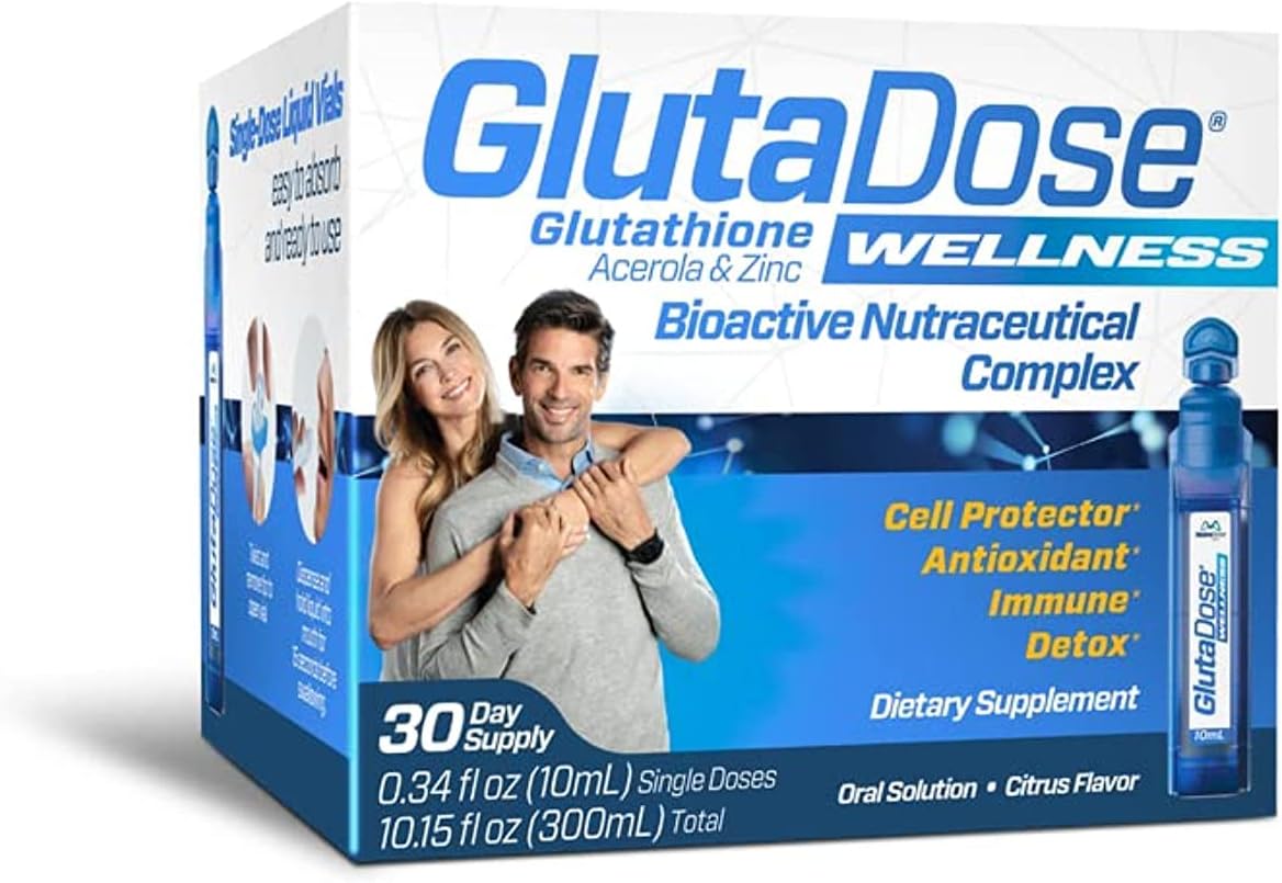 GlutaDose | Detox Every Day | Support Immune Function and Increase Energy | Glutathione + Acerola Extract Blend (700 mg) | Zinc (10 mg) | Liquid Vials | Made in USA (30 Doses)