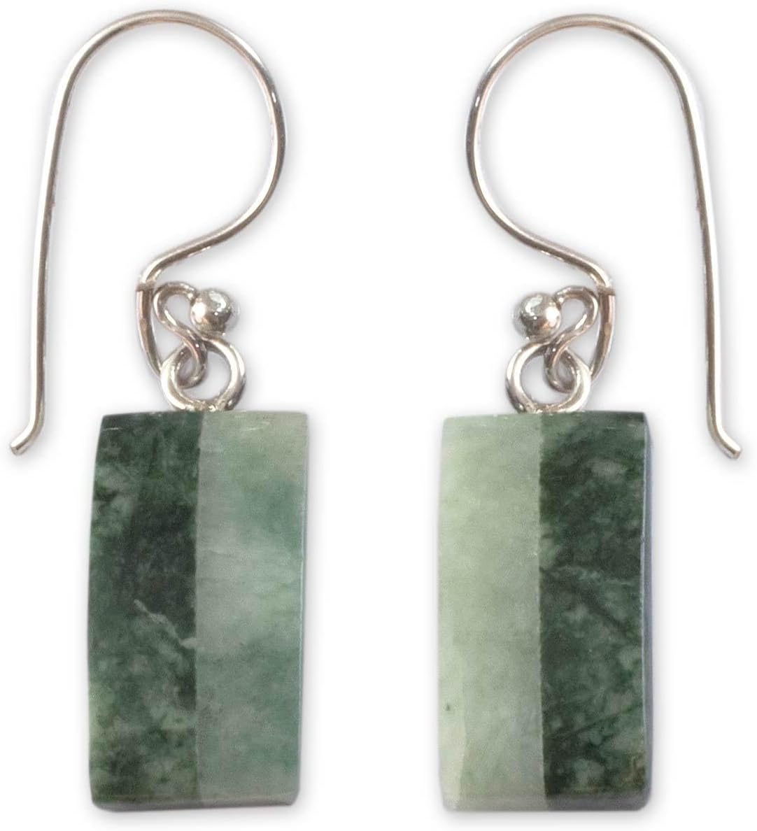 NOVICA Artisan Handmade Jade Dangle Earrings Unique Good Luck Sterling Silver Green Guatemala Hemlock [1.5 in L x 0.4 in W x 0.2 in D] ' Life'