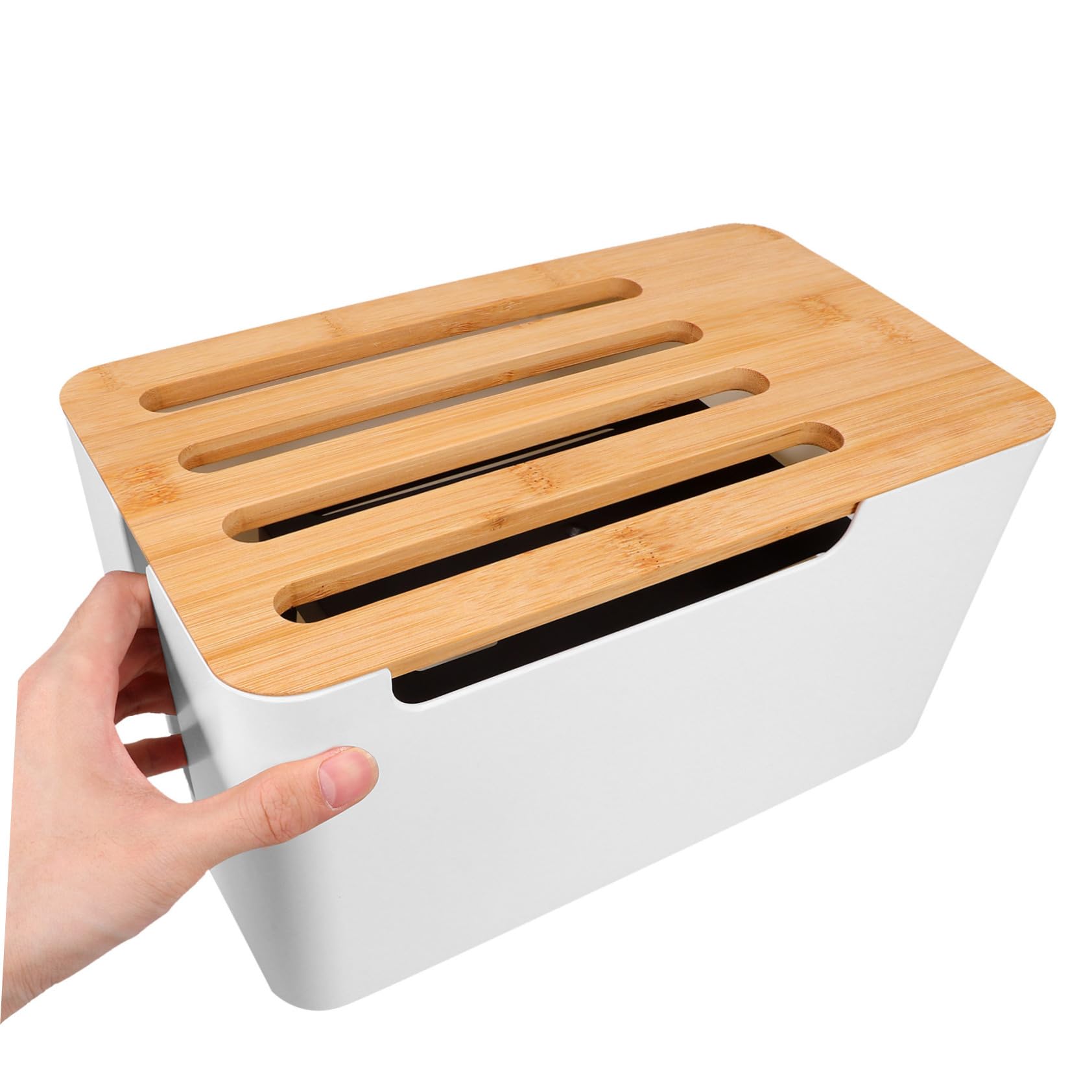 Kabelbox Aus Pp Und Bambus Für Kabelmanagement Mit Deckel Kabelsortierer Für Elektrokabel Steckdosenleistenbox Für Schreibtisch Und Büro