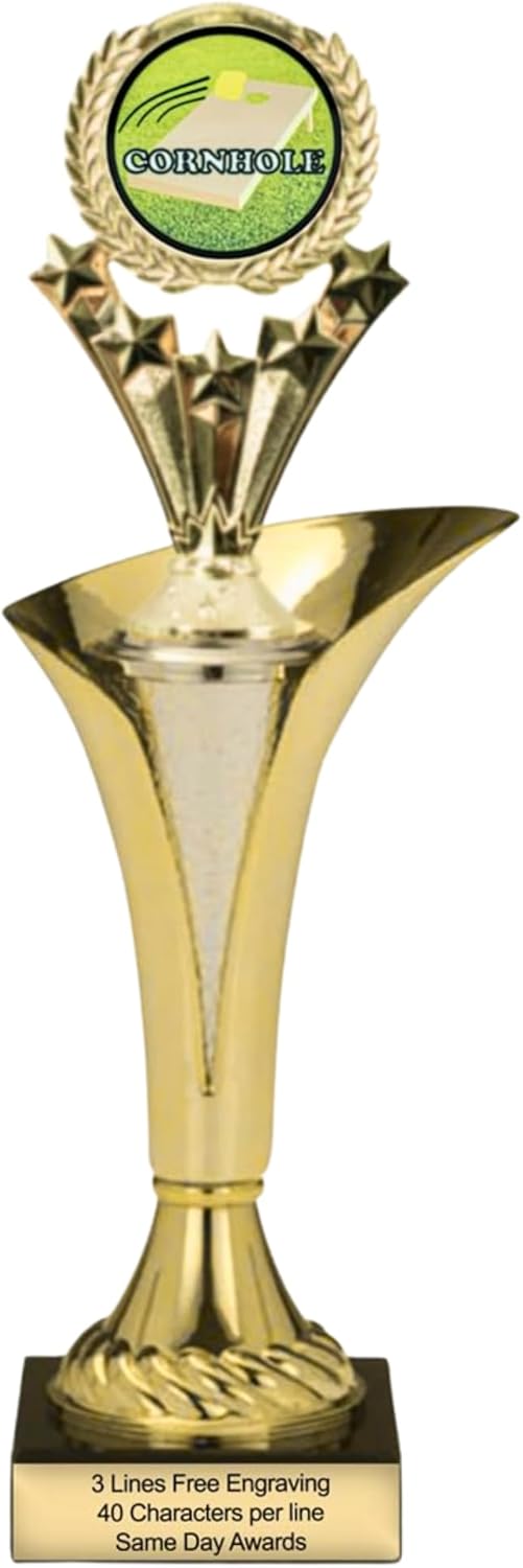 Typhoon Cornhole Trophy with Free Engraving 14 Inch Award with Marble Base for Tournaments Leagues Fundraisers and Backyard Competitions