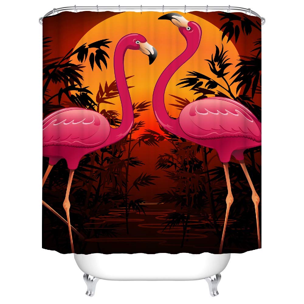 YONG-SHENGFlamingo shower curtain Waterproof Mildew Resistant Polyester Fabric Bathroom Setswith 12 Hooks(180 x 180 cm|100% Polyester)