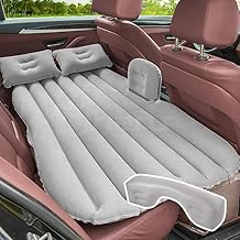 DHARU Portable Multifunctional Baby Car Air Mattress|Car Inflatable Bed with Electric Pump and 2 Air Pillow|Quick Inflatable Back Seat Bed|Travel,Trips,Camping,Picnic,Pool & Beach|Universal Fit|Gray