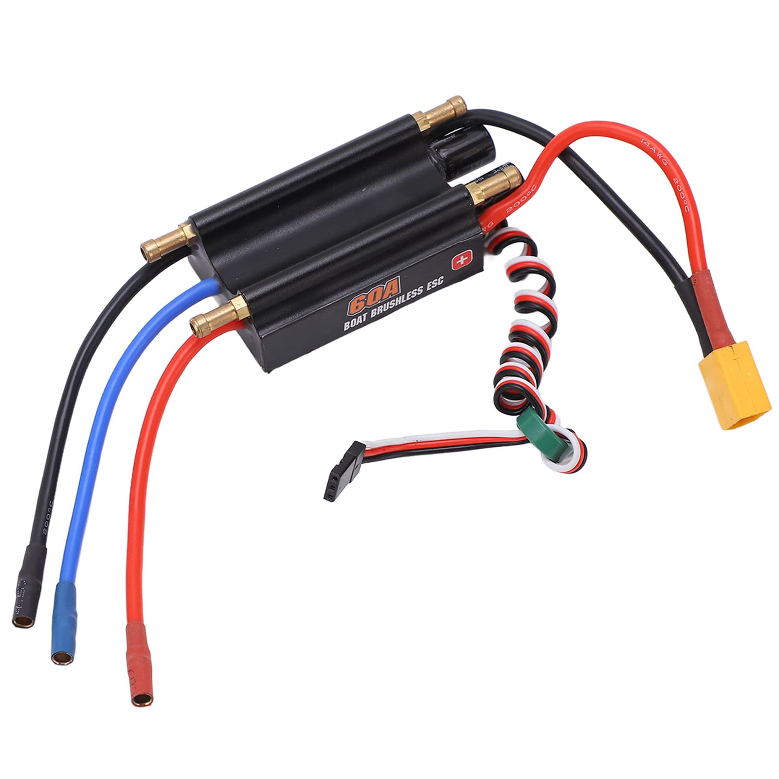 Uxsiya Controlador de Velocidad Electrónico 2‑6S, Enfriamiento Rápido Drenaje de Doble Canal a Prueba de Agua 60a sin Escobillas ESC Menor Consumo de Energía para Modelo de Barco