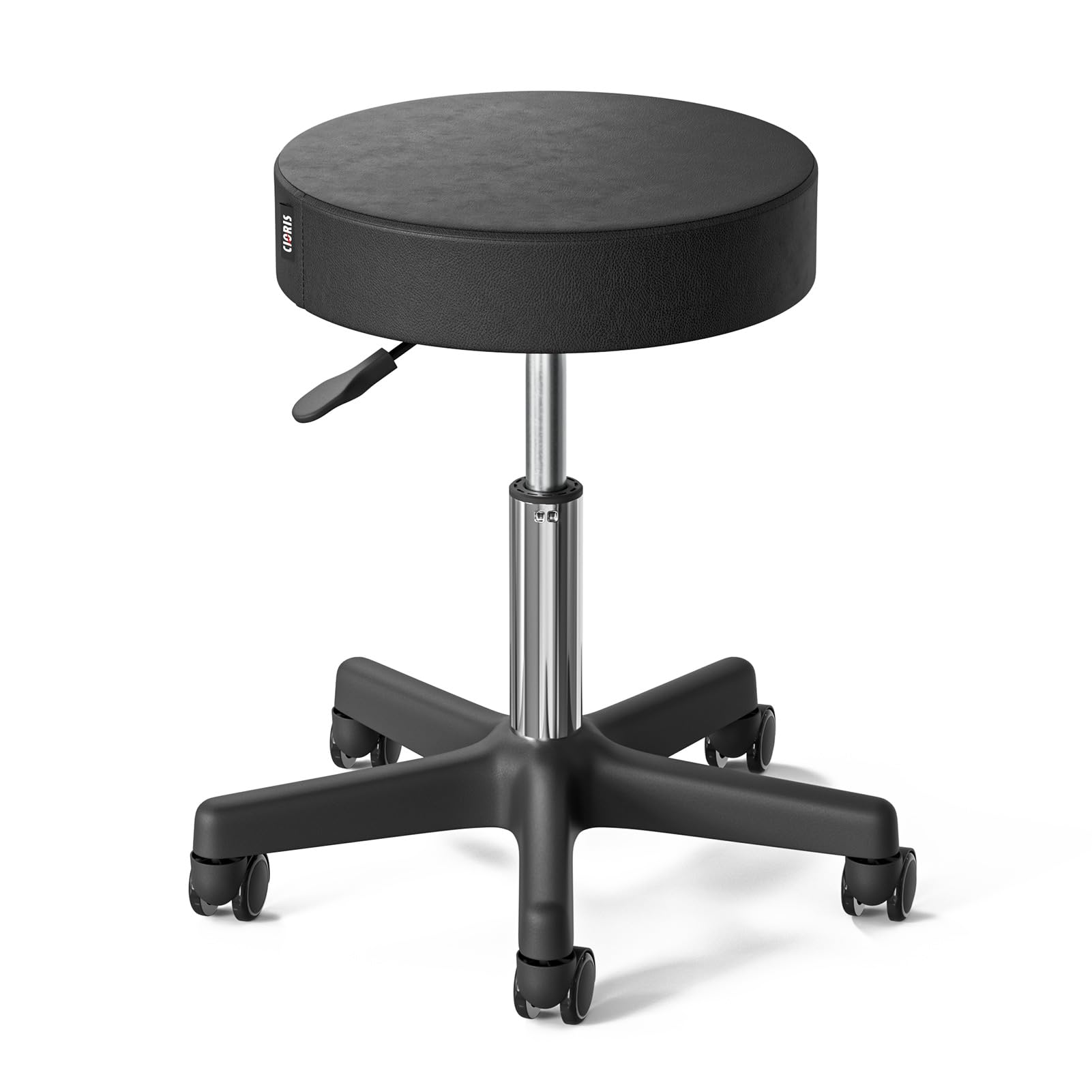 Taburete redondo con ruedas con capacidad para hasta 350 libras, altura ajustable, patas de nailon con ruedas para spa, masaje, salón, hogar, oficina, médico, tatuaje, bar, negro