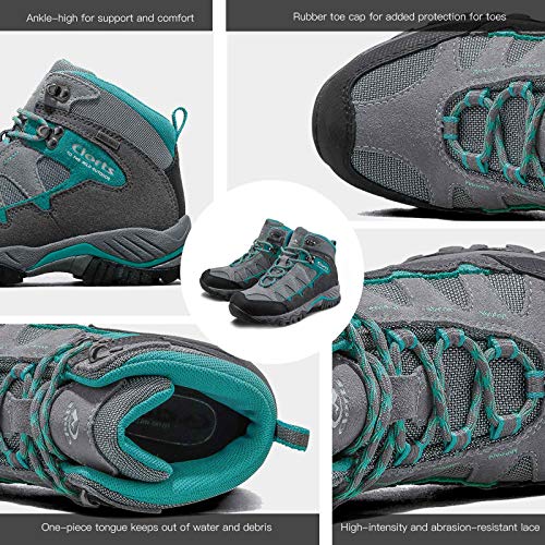 Clorts Women's Pioneer Hiking Boots Waterproof Suede Leather Lightweight Hiking Shoes Grey/Turquoise US Women Size 7.5 Medium Width - Thumbnail 2
