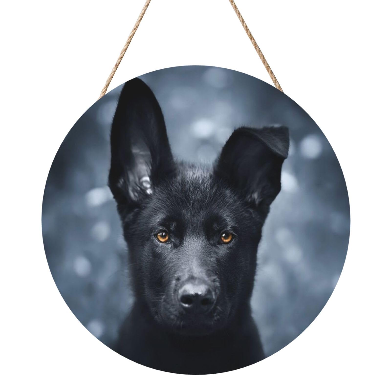 InOmak Black German Shepherd Puppy German Shepherd, Round Wood Panel Painting 12 in, Wall Hanging Painting For Home
