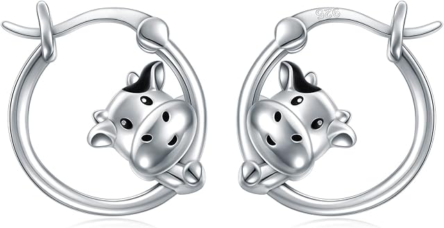 VONALA Cow Earrings for Women 925 Sterling Silver Milk Cow Huggie Hoop Earrings Cute Animal Earrings Cow Jewelry Gifts for Girls Teens Women Birthday Gift