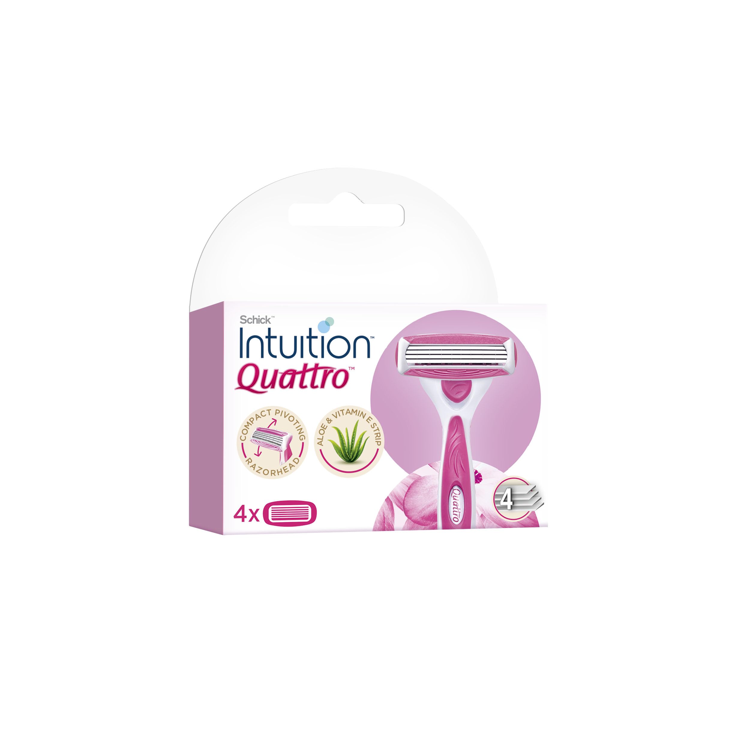 INTUITION Quattro For Women Refill - Enriched with Aloe & Vitamin E- Compact Pivoting Razorhead - Long Lasting Smoothness- Clean & Effortless Shave - 4 Ultrathin Blades - X4