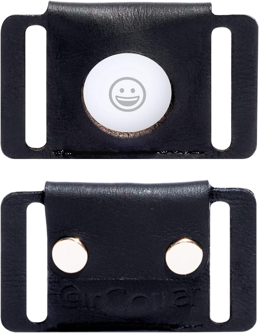 AirCollar Pocket Apple AirTag Natural Leather Case, Easily Attaches to Pet Collars, Backpacks, Belts, Durable Leather (Large, Black)