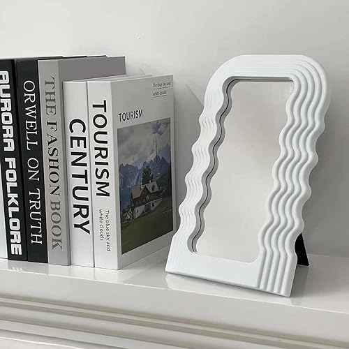 Miniatura 2 de Simmer Stone Espejo de maquillaje irregular con patrón de ondas, espejo de tocador, espejo de escritorio, espejo de pared colgante, escritorio,