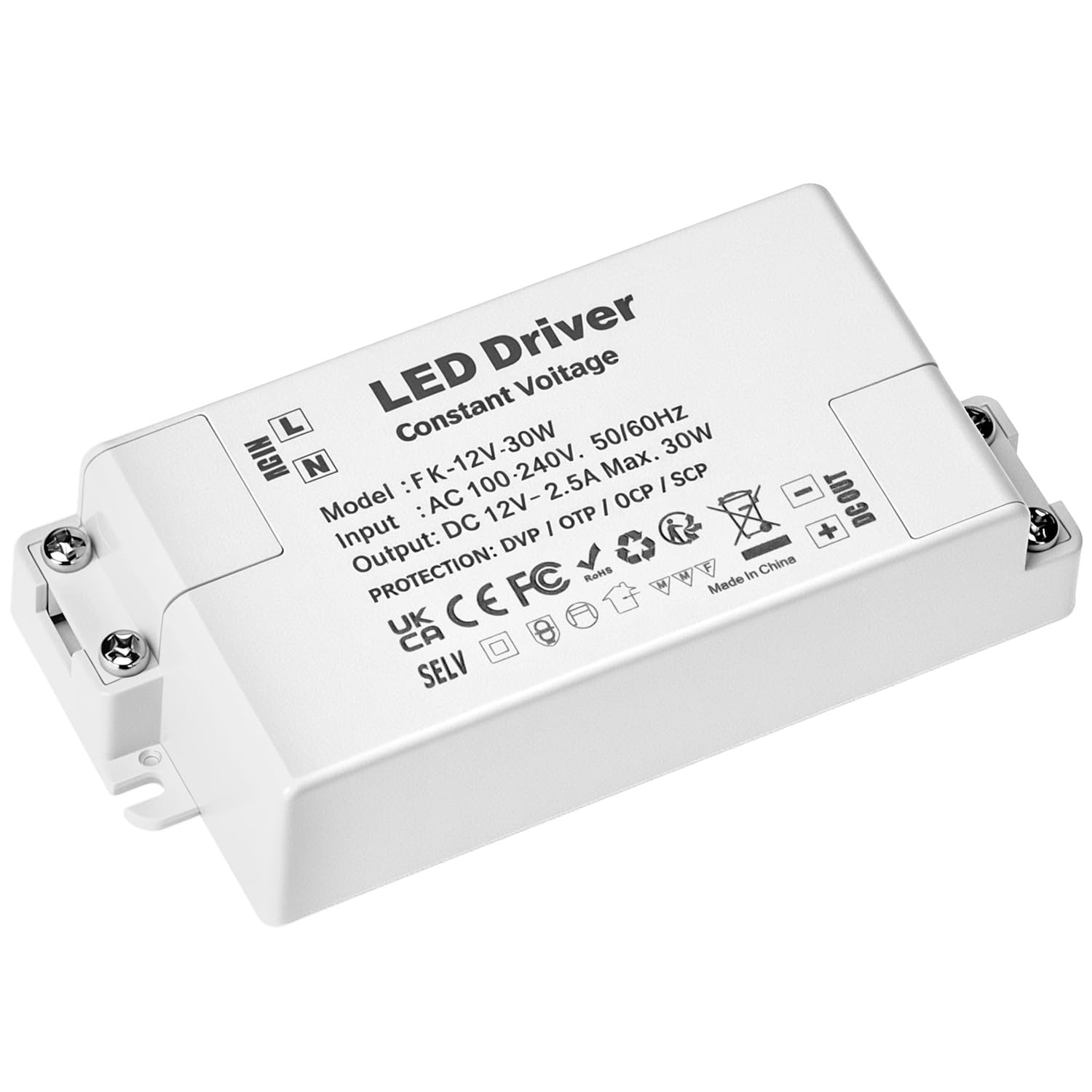 QWORK® LED Driver 12V 30W, AC 100-240V Input, DC 12V 2.5A Output, Low Voltage Converter for Ceiling lights/Flat panel lights/Spotlights/Downlights