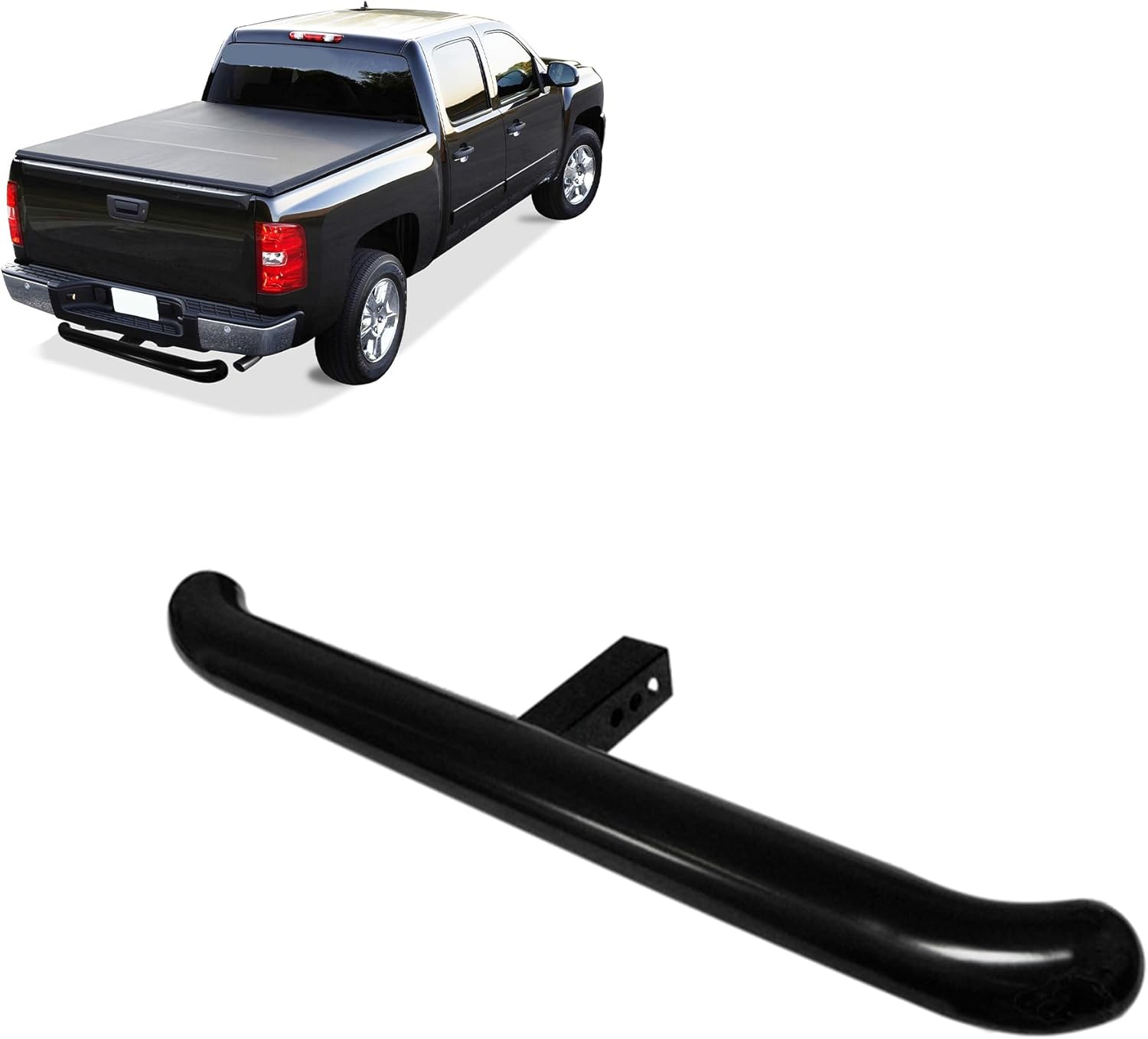 Black Horse 3" tube diameter Textured Black Tow Hitch Step Rear Bumper Guard Protector Compatible with all truck and SUVs equipped with 2" Receivers come with hitch pin and Anti-Rattling kit -RBP1000A