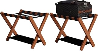 Juego de 2 portaequipajes: portaequipajes Plegables Hechos de Madera Maciza, portamaletas de pie, Perchero Junto a la Cama, 70 * 43 * 50 cm (Color: marrón)